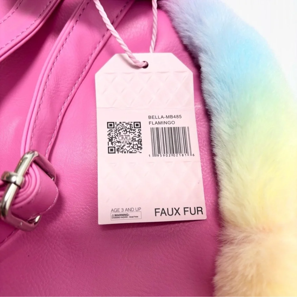 Omg Accessories Kids Bag - Pink - Bella Kitty - Faux Fur Fuzzy Kitty Rainbow bag
